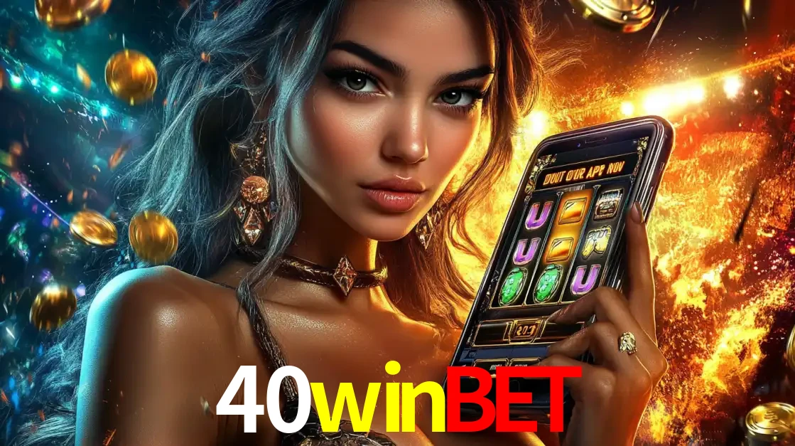 Mulher elegante mostrando um jogo de caça-níqueis em seu smartphone, destacando a experiência de cassino móvel oferecida pelo aplicativo 40winbet.